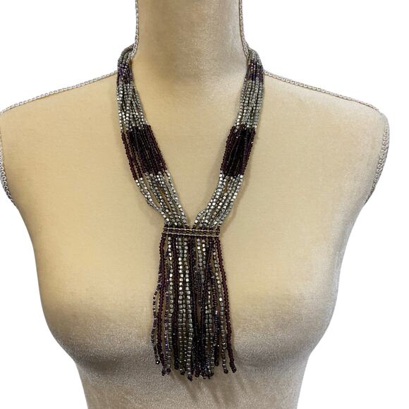 Himalayan Gems Purple Silver Multi Strand Necklace Beaded - Picture 2 of 9